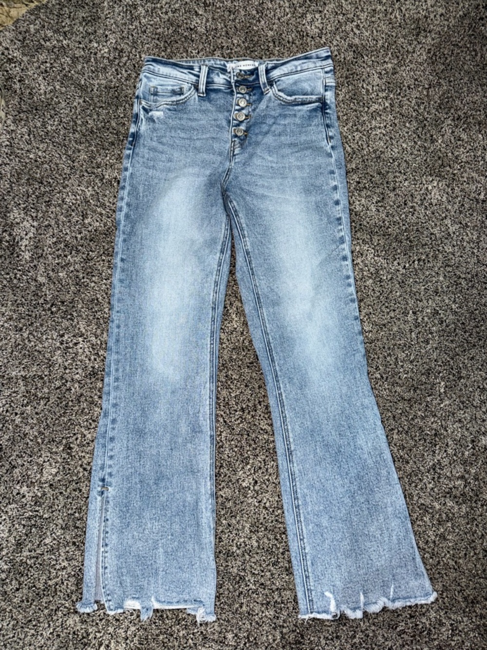 Flying Monkey Light Blue Button-Fly Flare Jeans